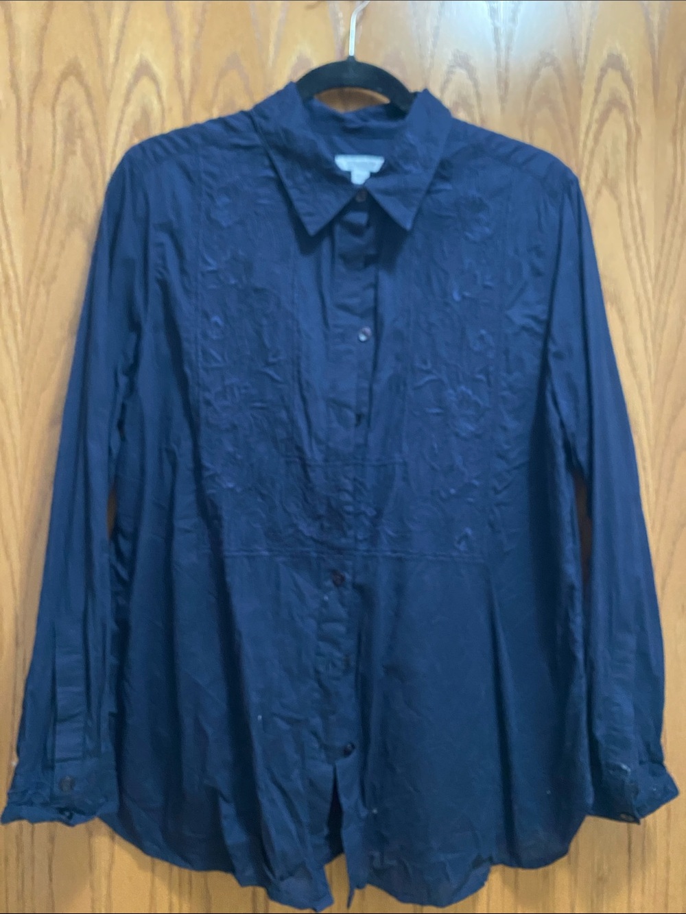 Chico's Size 2  Navy Embroidered Button-Down Blouse